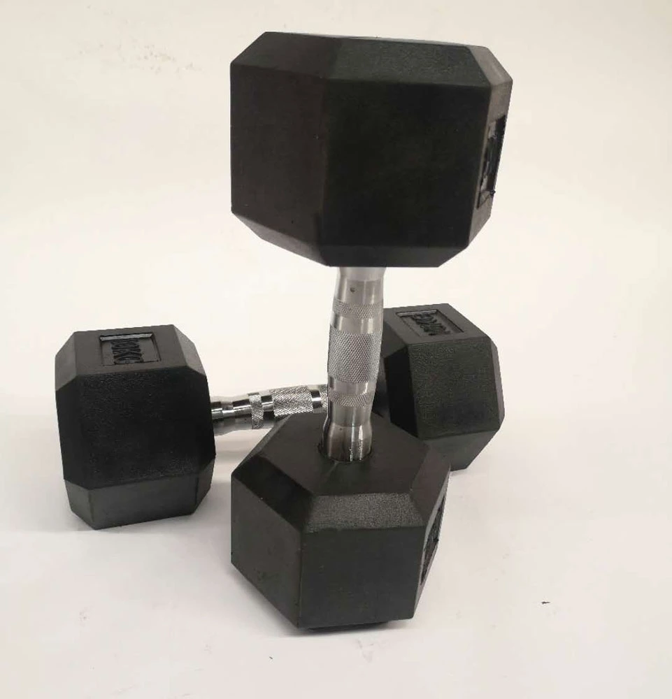 Black Rubber Coated Dumbbell Sets Gym Equipment