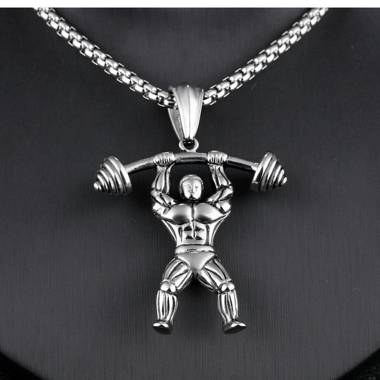 2019 New Fashion Wholesale 316L Steel Black Tribal Fitness Dumbbell Necklace for Men