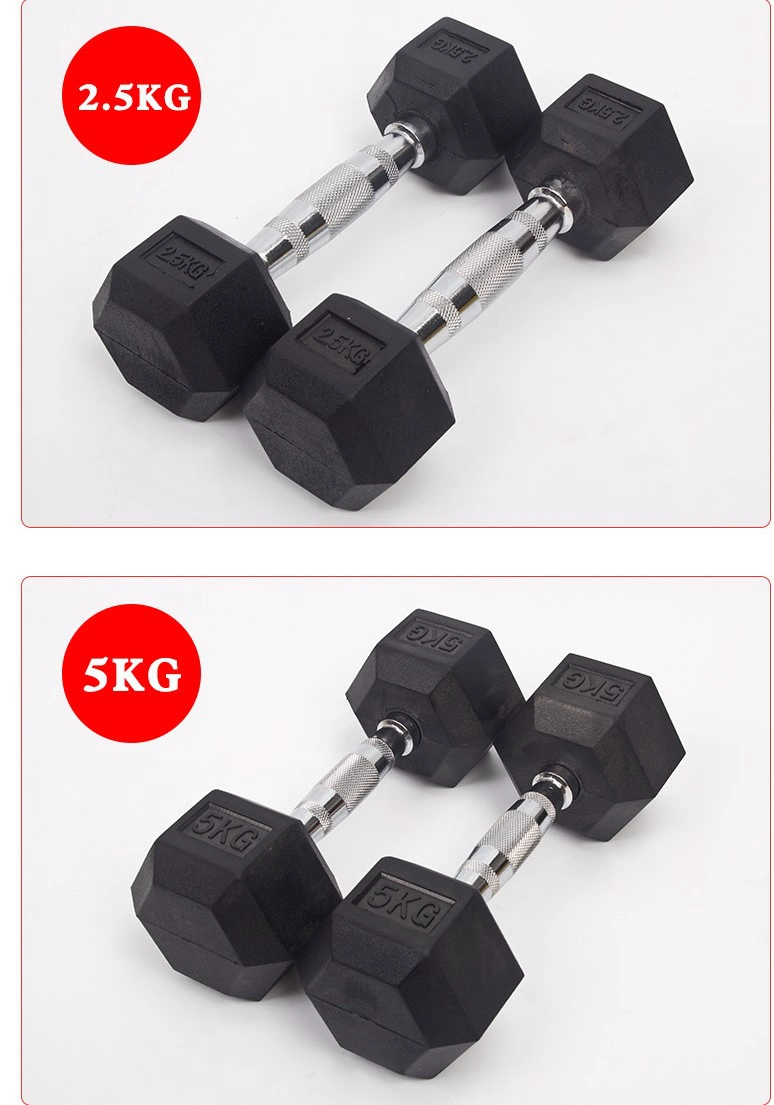 2021 Hot Sale Commercial Gym Fitness Equipment Rubber Coated Solid Steel Cast Hex Weights Dumbbells for Muscle Toning, Full Body Workout 2.5kgs-50kgs