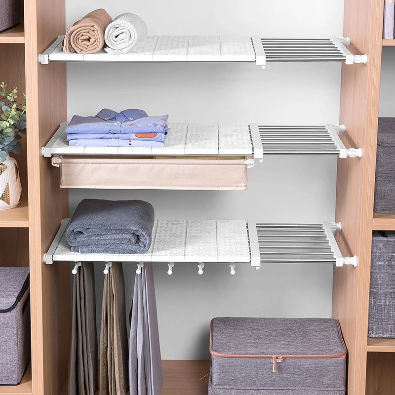 Retractable Wardrobe Storage Layered Partition Cabinet Nail-Free Rack Storage Artifact Cabinet Shelf