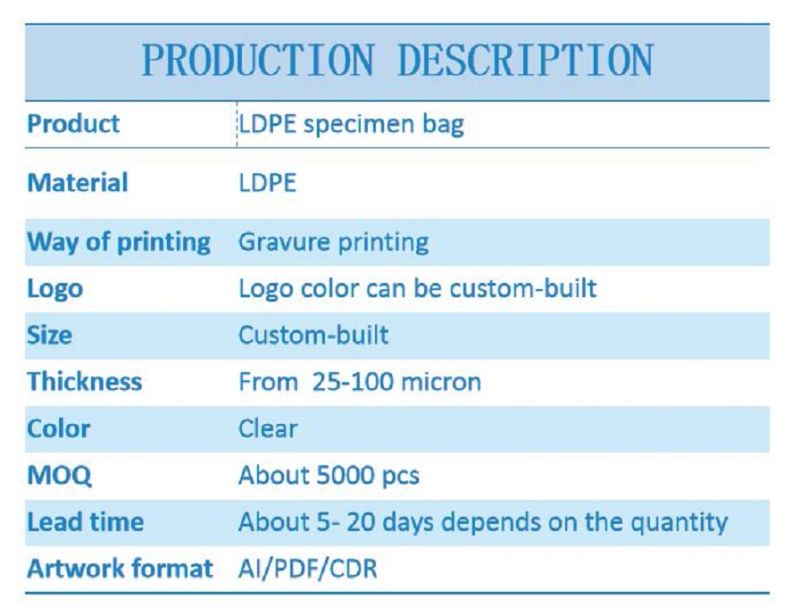 Competitive Price LDPE Biological Specimen Bag for Medical Use