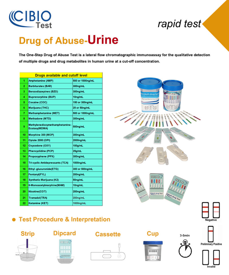 One Step Rapid Urine Specimen Test 6 Panel Drug Test Kits
