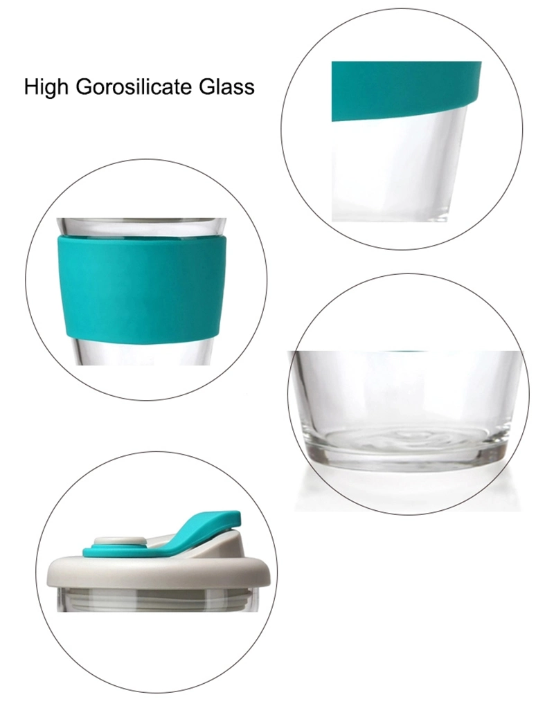 Glass Coffee Cup with Lid, Juice Cup with Silicon Cover, Glass Tea Cup with Silicon Cover