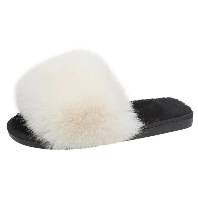 Open Toe Fluffy Slides for Women Single Strap Slip on Sandals Trend Style Wholeasle Fur Slippers