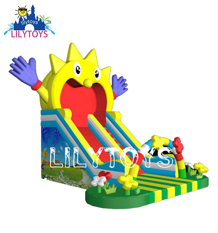 Lily Toys New 2018 Design Sun Smiley Theme Slide, Single Slide Way Inflatable Dry Slide for Kids, Inflatable Land Fun Slide