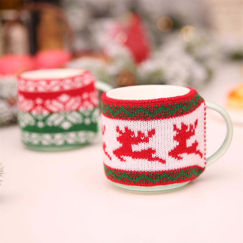 Knitted Woolen Cup Cover Glass Bottle Cover Anti-Scald Cup Cover Christmas Table Decoration