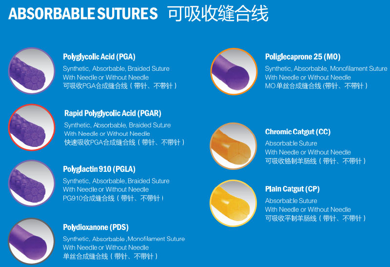Surgical Sutures Medical Supplies Absorbable Sterile Surgical Sutures with Needle with Thread