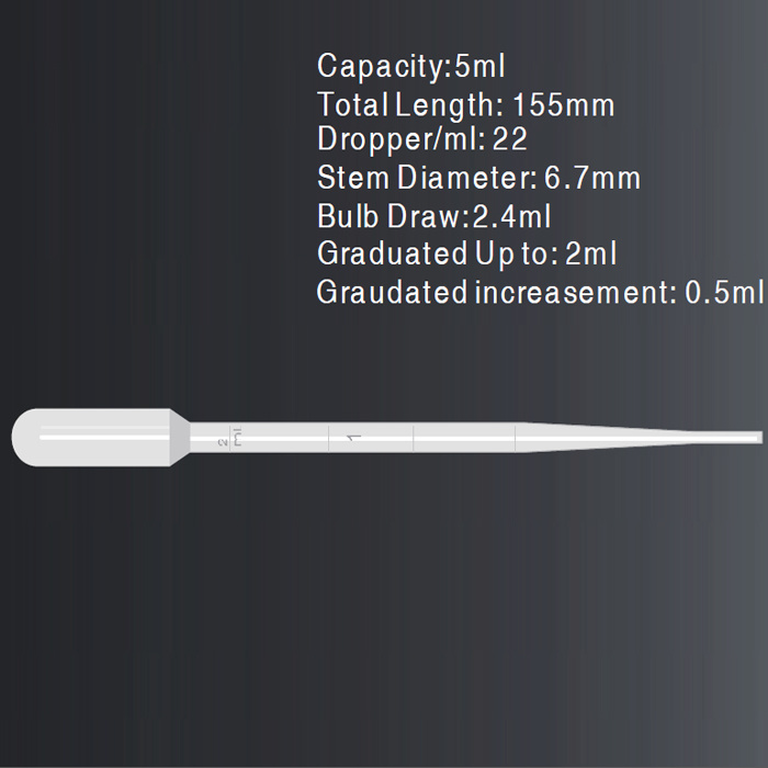 5ml Capacity Transfer Pipettes with Graduation to 2ml