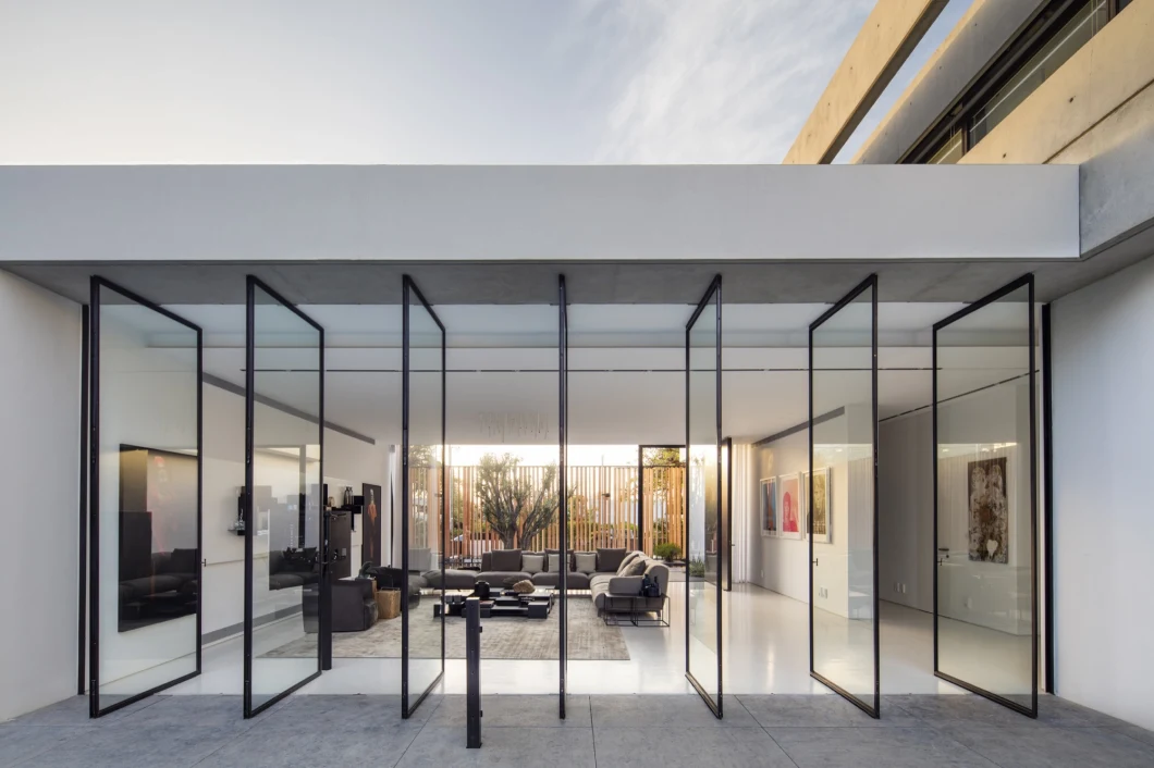 American Style Frameless Entry Center Pivot Slides Hinges Glass Door