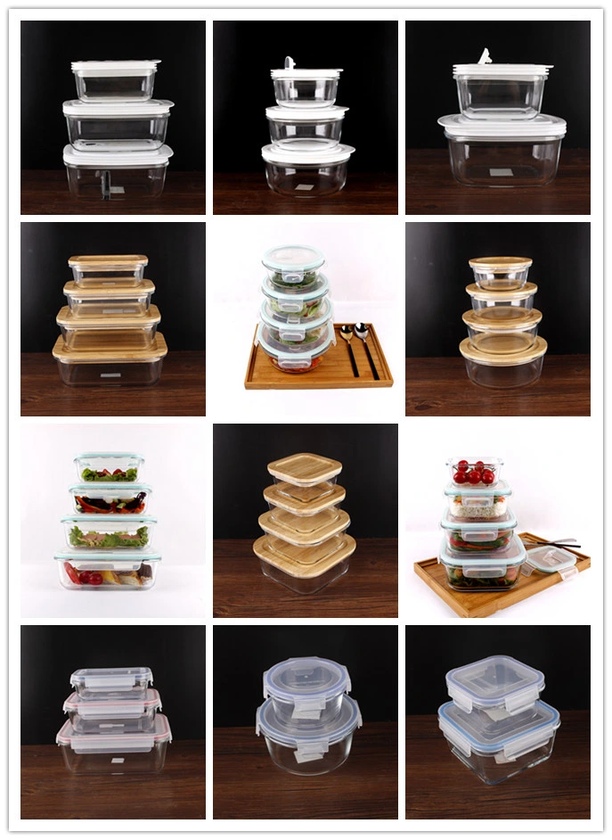 1900ml 880ml 380L Rectangular Glass Lunch Box Storage Box Set