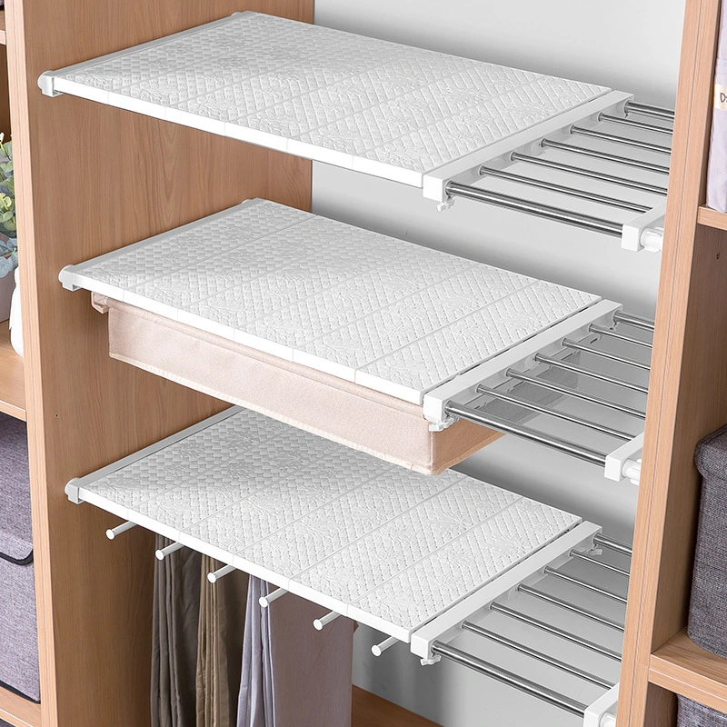 Retractable Wardrobe Storage Layered Partition Cabinet Nail-Free Rack Storage Artifact Cabinet Shelf