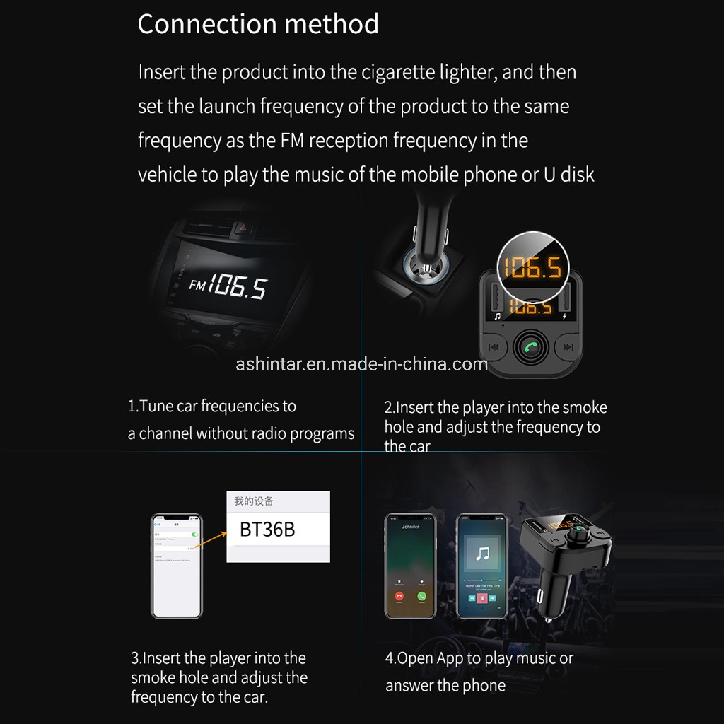 LED Display Bt36b Bt5.0 Car Kit MP3 Player FM Transmitter USB Car Charger