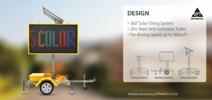 Optraffic Solar Mobile Three-Line 5 Colour LED Full Matrix Trailer Message Signs