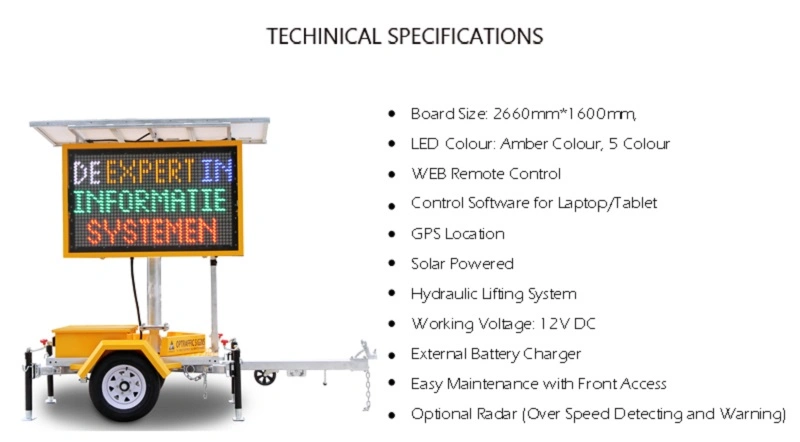 21A 12V Low Powered Vms Sign Mounted Mobile LED Display Trailer