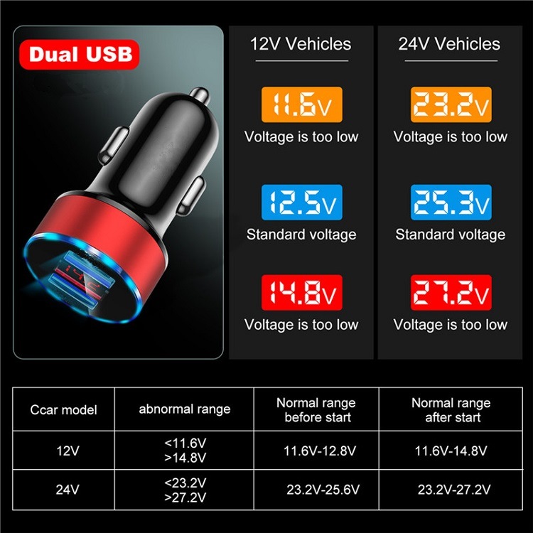 Car Charging Accessories Dual USB Car Charger LED Display Car Charger for Phone