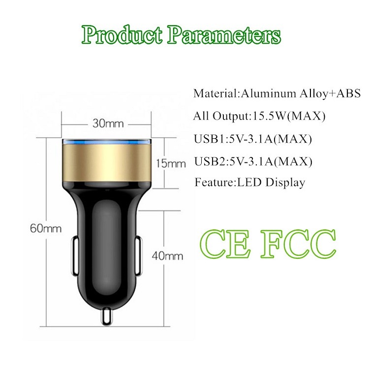 Car Charging Accessories Dual USB Car Charger LED Display Car Charger for Phone