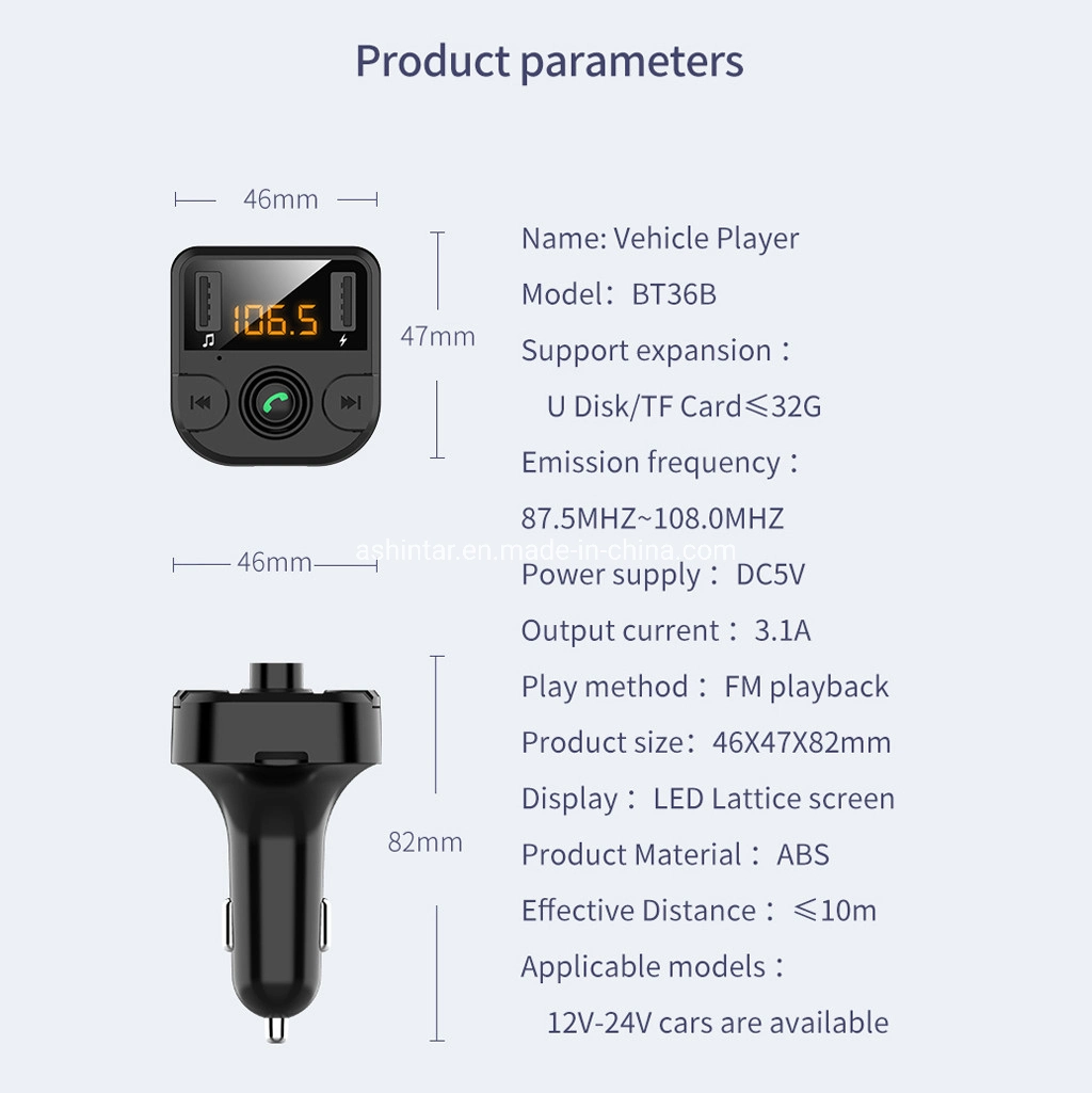 LED Display Bt36b Bt5.0 Car Kit MP3 Player FM Transmitter USB Car Charger