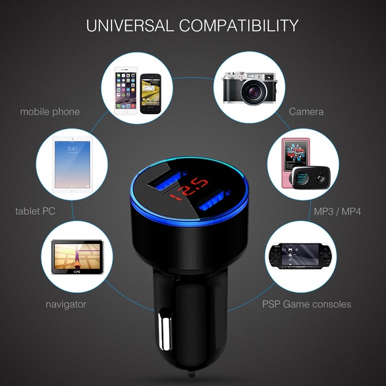 Car Charging Accessories Dual USB Car Charger LED Display Car Charger for Phone