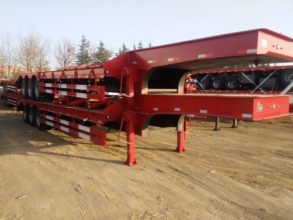 3 Axles 60 Tons Lowboy Semi Trailer Platform Trailer Gooseneck Low Bed Trailer for Sale