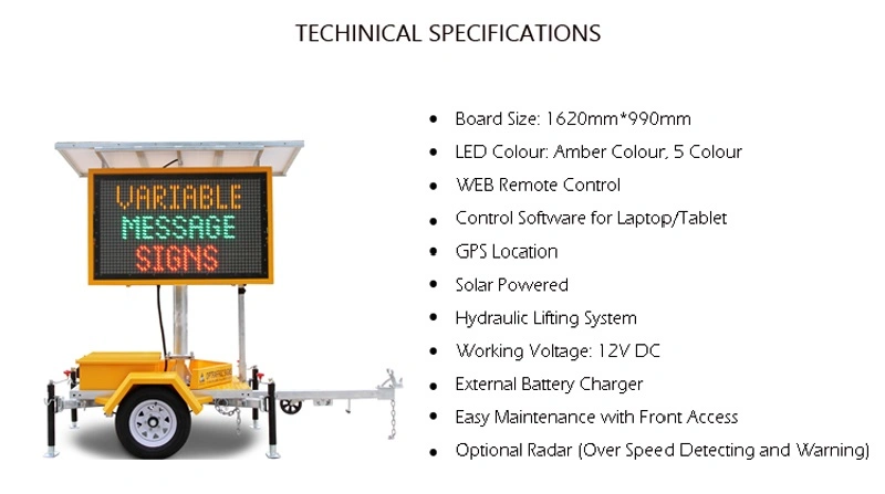 Outdoor Mobile Vms Trailer Variable Message Solar Powered Traffic Signs