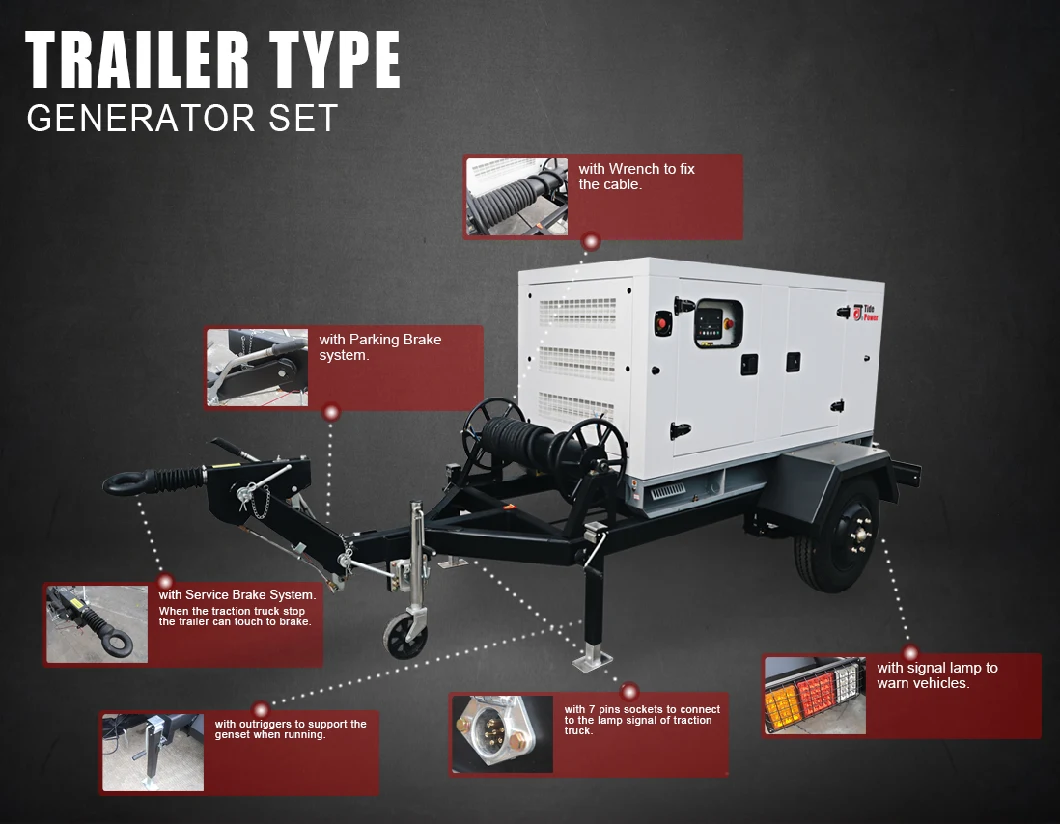 Easy Move Trailer Diesel Generator 200kVA 160kw Mobile Silent Trailer Diesel Generator with Wheels