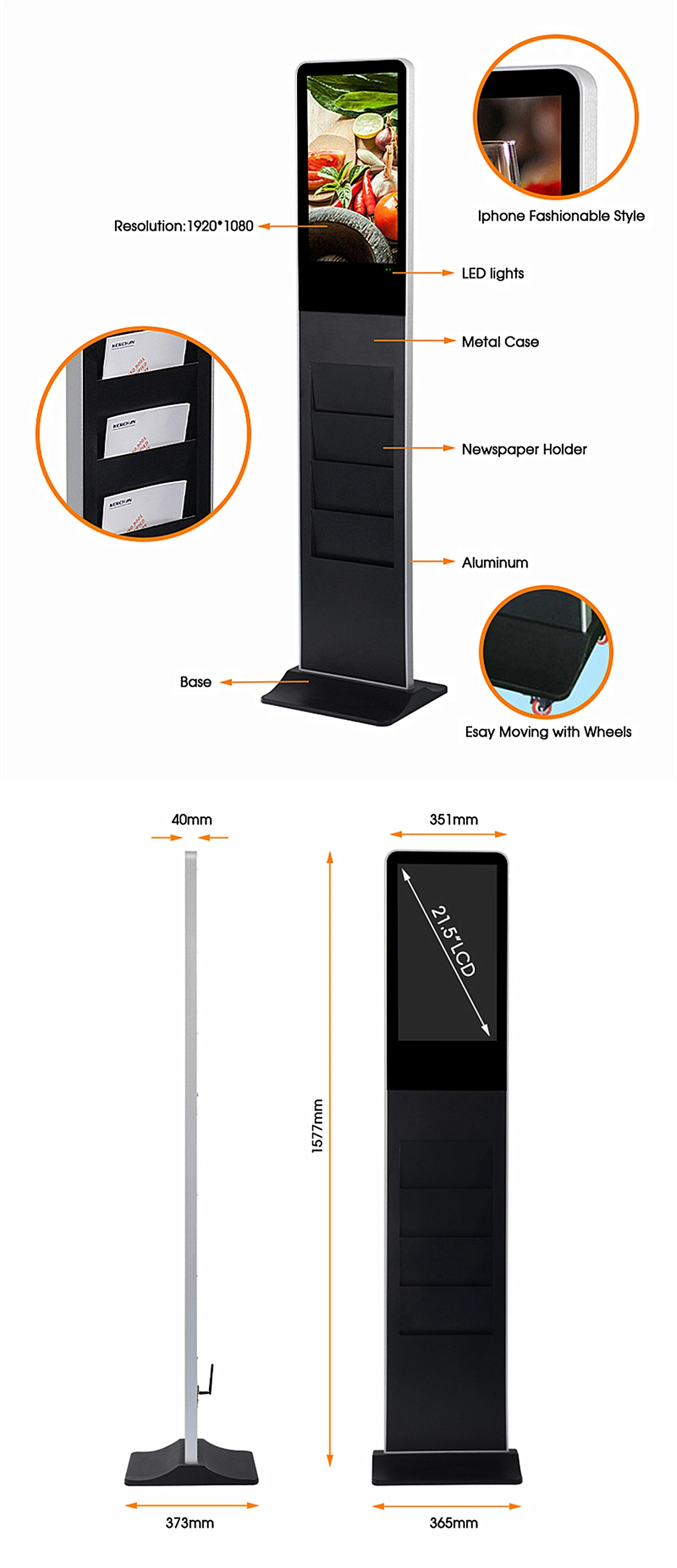 HD Video Advertising Display Brochure Holder 42 Inch LCD Displays Advertising Service LED Digital Signage