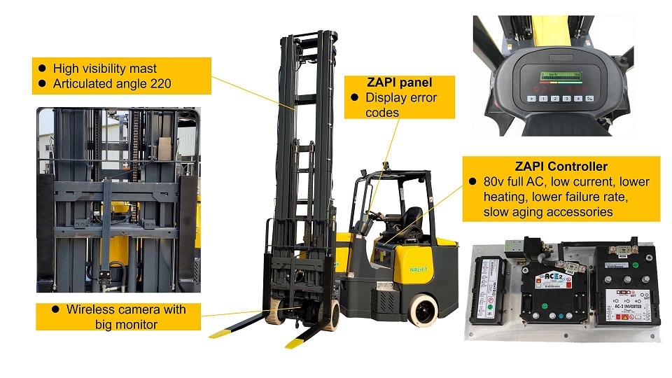 4 Wheel Seat Type 1500kg Battery Forklift with Zapi Controller Electronic Power