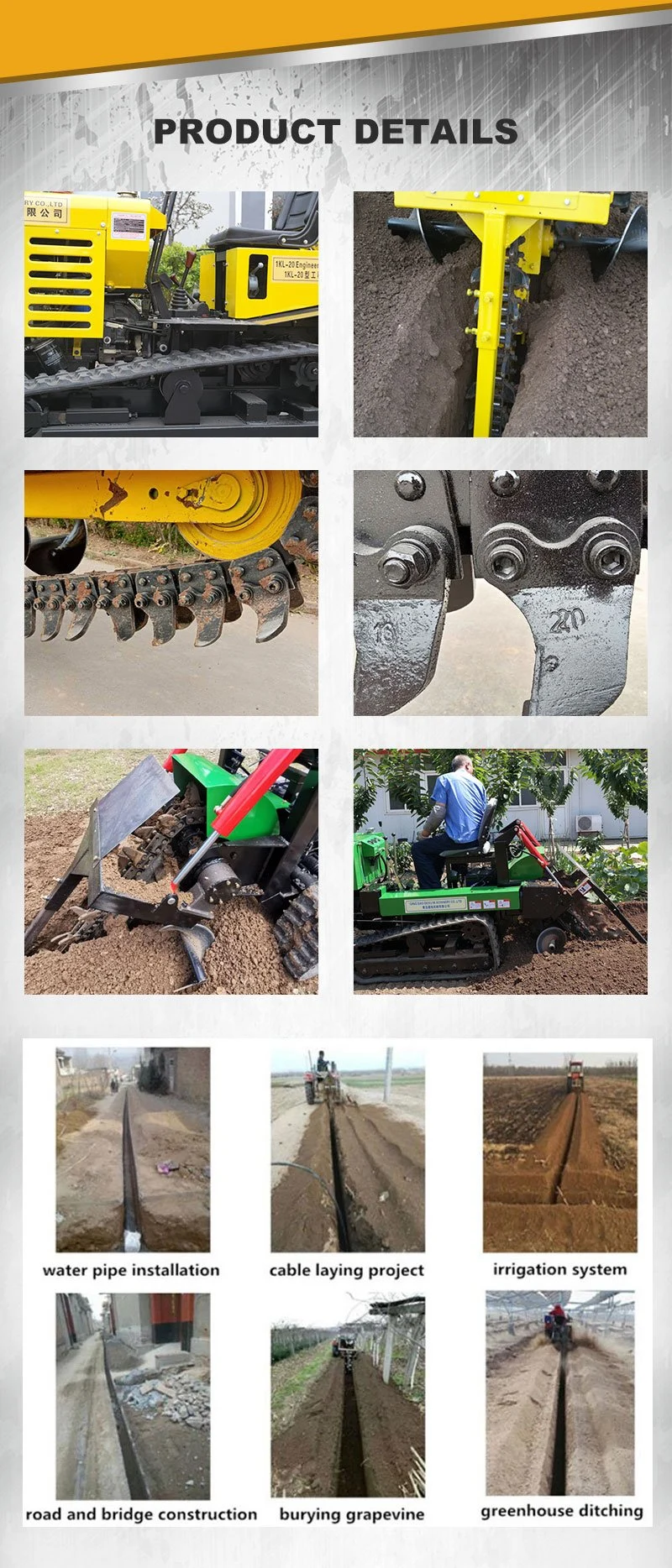 Professional Production Garden Agricultural Tractor Hydraulic Agriculture Trencher Machine with 150mm Wide Chain