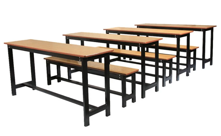 3 Seat Iron and Wooden Classroom Bench