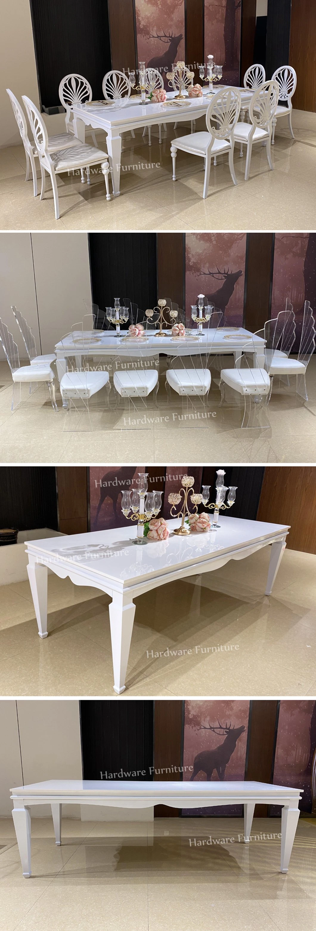 Rectangle Shape White Iron Metal 12 Seats Luxury Tables Wedding