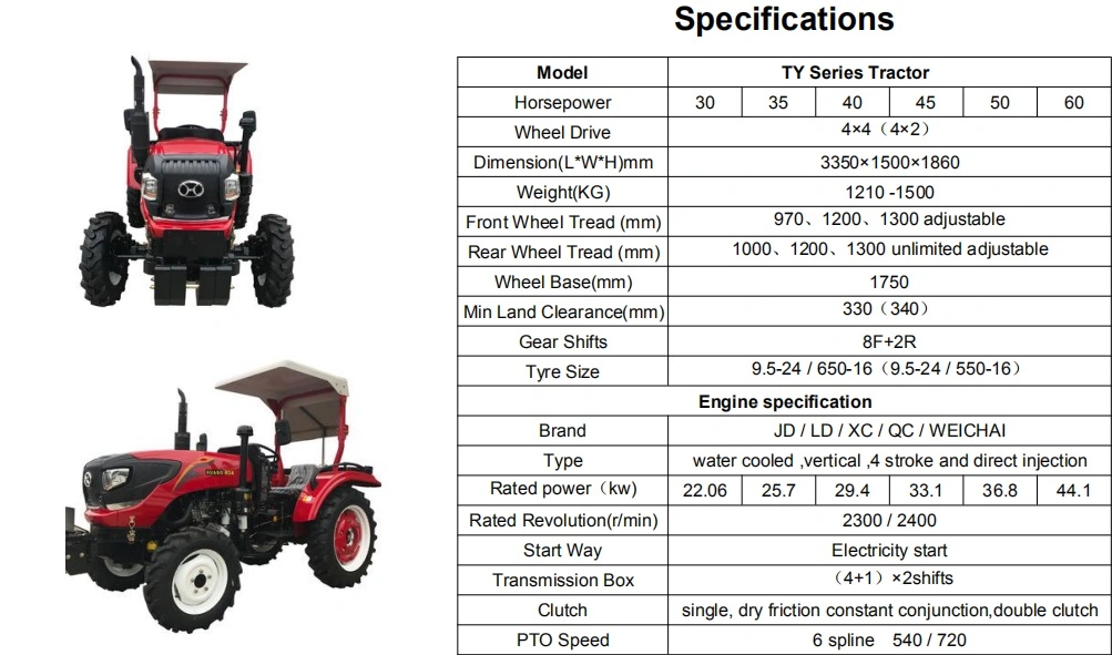 Huabo Agricultural Hot Sale 45HP Tractor Agricultural Wheel Small Farm Tractor Price