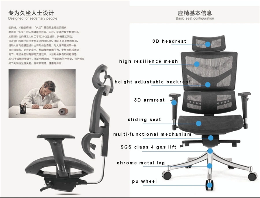 300kgs Capacity Seat Depth Adjust Ergonomic Office Chair