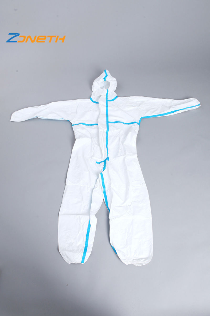 Medical Microporous Coverall with Taping in Blue