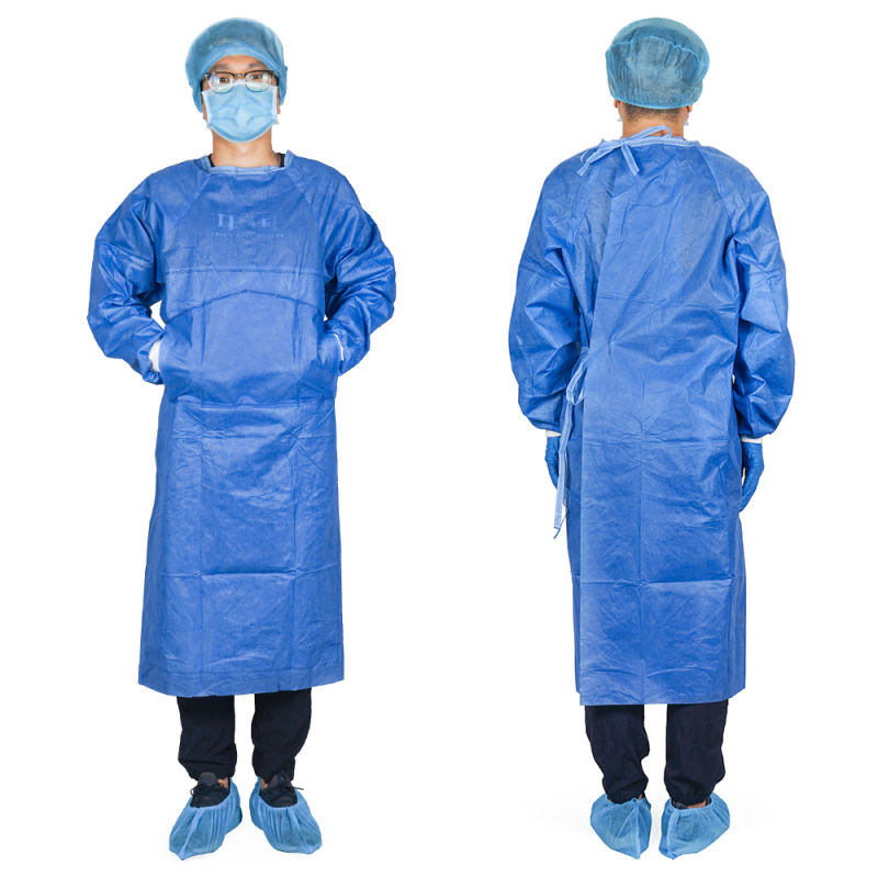 Non-Woven Disposable SMS Sterile Reinforced Surgical Isolation Gowns Disposable Reinforced Surgical Medical Surgical Apron Blue Surgical Gown with Knitted Cuff