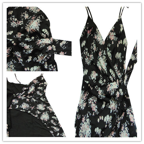 Fashion Summer Beach Sweet Plant Flower Printed Sleeveless Slip Dress Pleated Women Long Dress