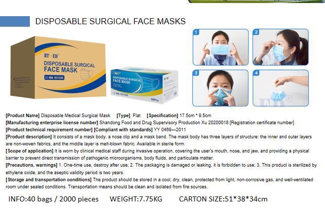 Surgical Face Mouth Masks Non Woven Disposable Medical Surgical Earloops Masks