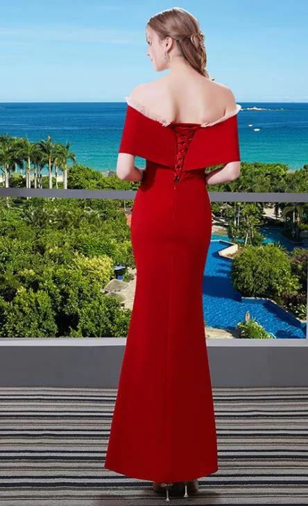 Red Bind Back Lace Sexy Fashion Elegant Party Dress Evening Dress Bridesmaid Dress