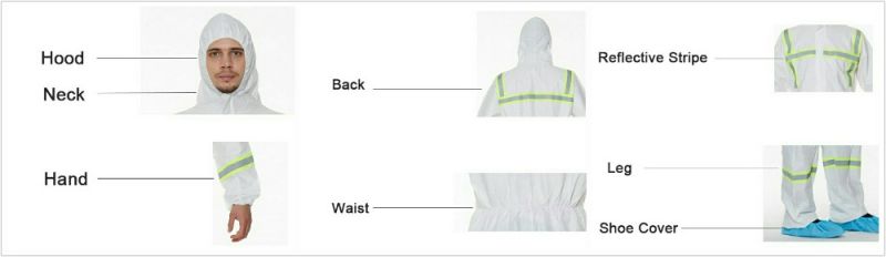 Disposable White Jumpsuits Protective Coverall with Reflective Tape