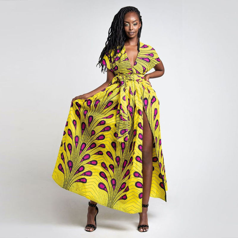 Printed Bandages Wear More African Dress Ethnic Women's Sexy Split Long Dresses