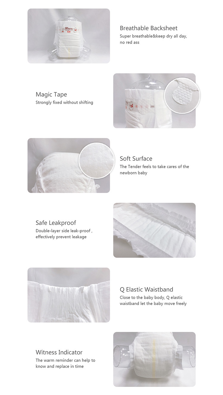 Wholesale Bamboo Biodegradable Disposable Cute Infant Baby Diapers for Sensitive Skin