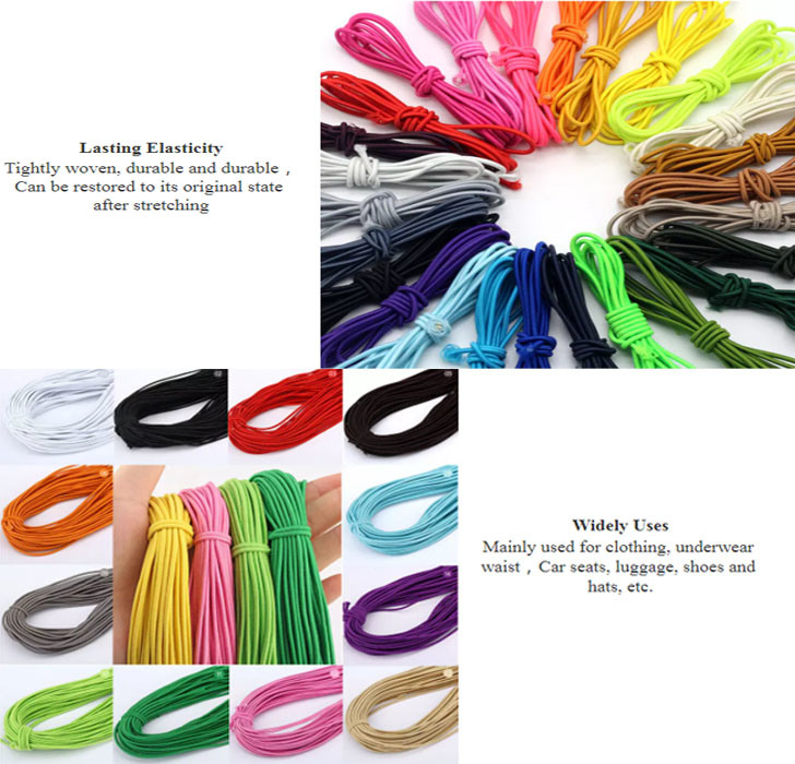2mm Colorful High-Elastic Round Elastic Band Round Elastic Rope Rubber Band Elastic Line DIY Sewing Accessories 5meters