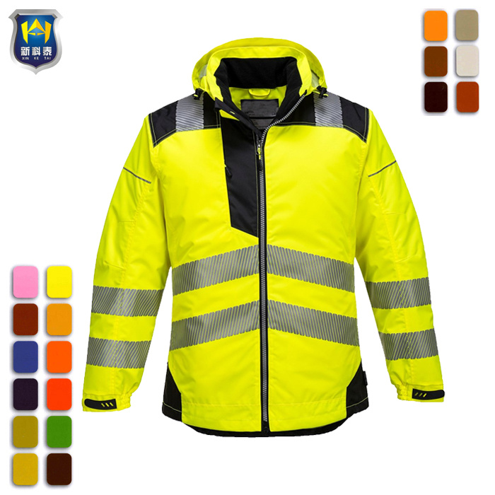 Hi Vis ANSI Waterproof Raincoat Hooded Reflective Mens Waterproof Jacket