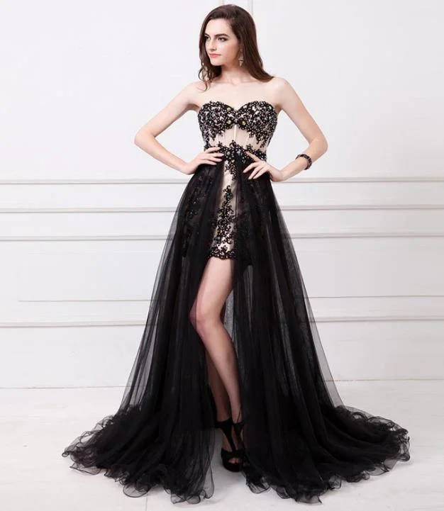 Black Tuxedo Style Fashion Sexy Party Dress Formal Dress Two Wear Evening Dress