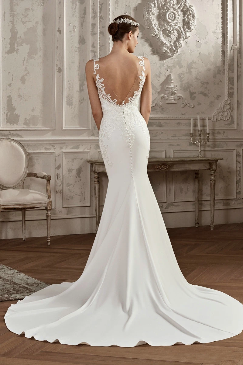 Sleeveless Bridal Dress Lace Elastic Spandex Lace Wedding Dress 2020 L9112