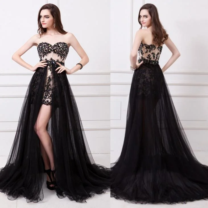 Black Tuxedo Style Fashion Sexy Party Dress Formal Dress Two Wear Evening Dress