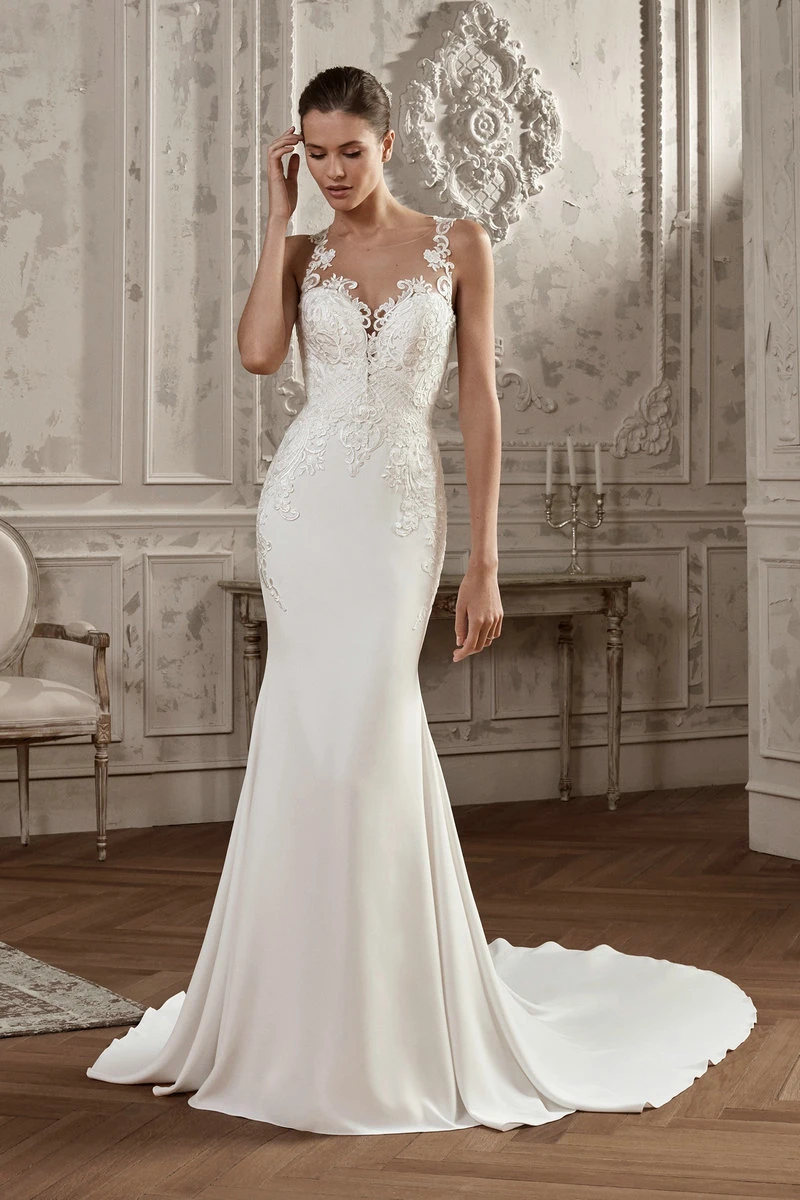 Sleeveless Bridal Dress Lace Elastic Spandex Lace Wedding Dress 2020 L9112