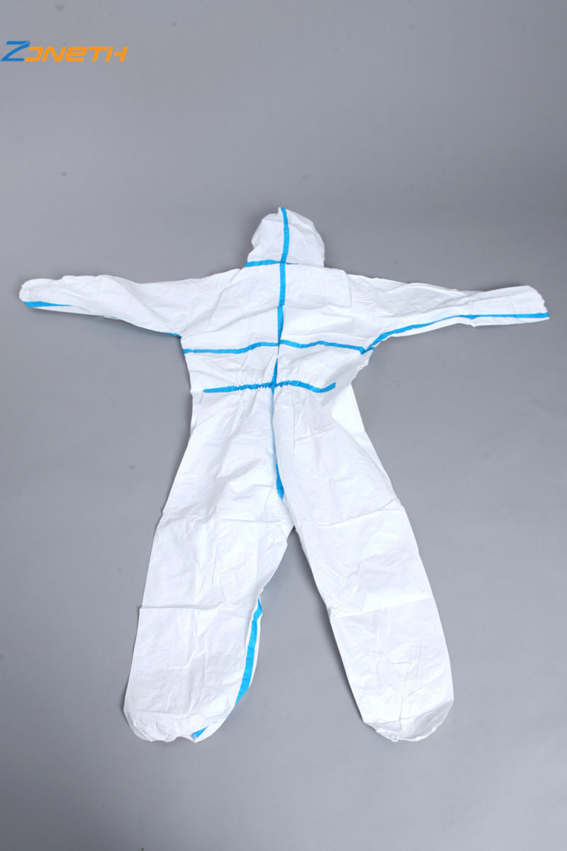 65GSM Medical Microporous Coverall with Taping Protective Clothing DuPont Tyvek Disposable Coveralls Isolation Gown