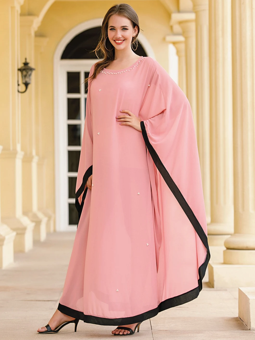 Dubai Designs Beachwear Chiffon Elastic Cuff Long Muslim Islamic Women Caftan Kaftan Abaya Dresses Clothing