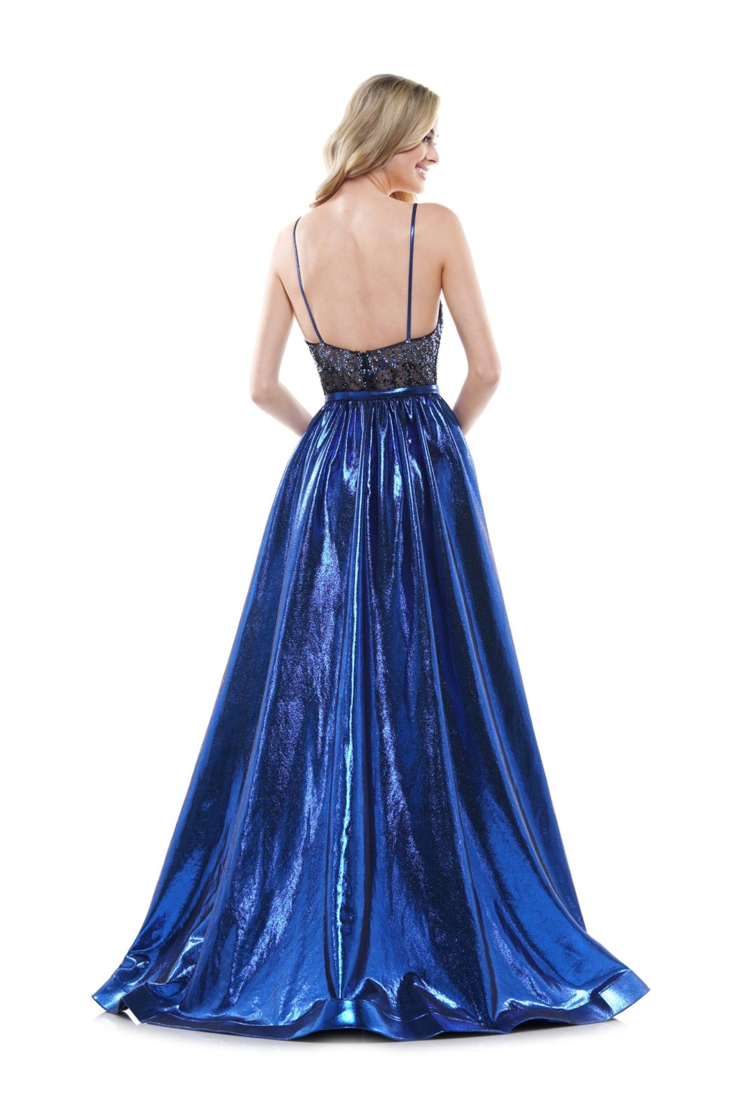 Royal blue Over Skirt Spaghetti Straps Party Fromal Dress Two in One Sequins Prom Evening Dress