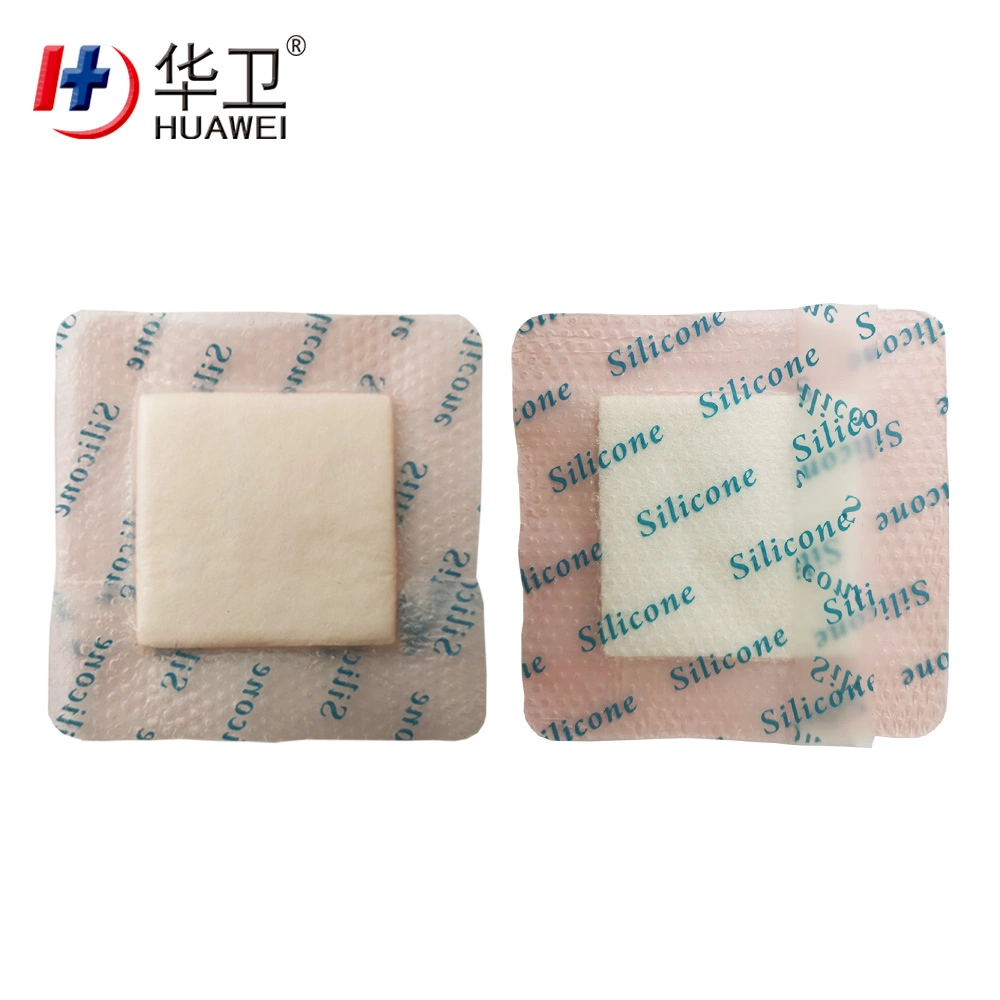Medical Silicone Adhesive Foam Wound Dressing for Exudative Wounds Pink PU Film 12.5*12.5cm